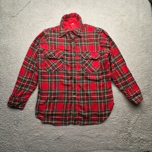 Vintage Maine Guide Congress Wool Blend Flannel Shirt Mens Large Red Plaid